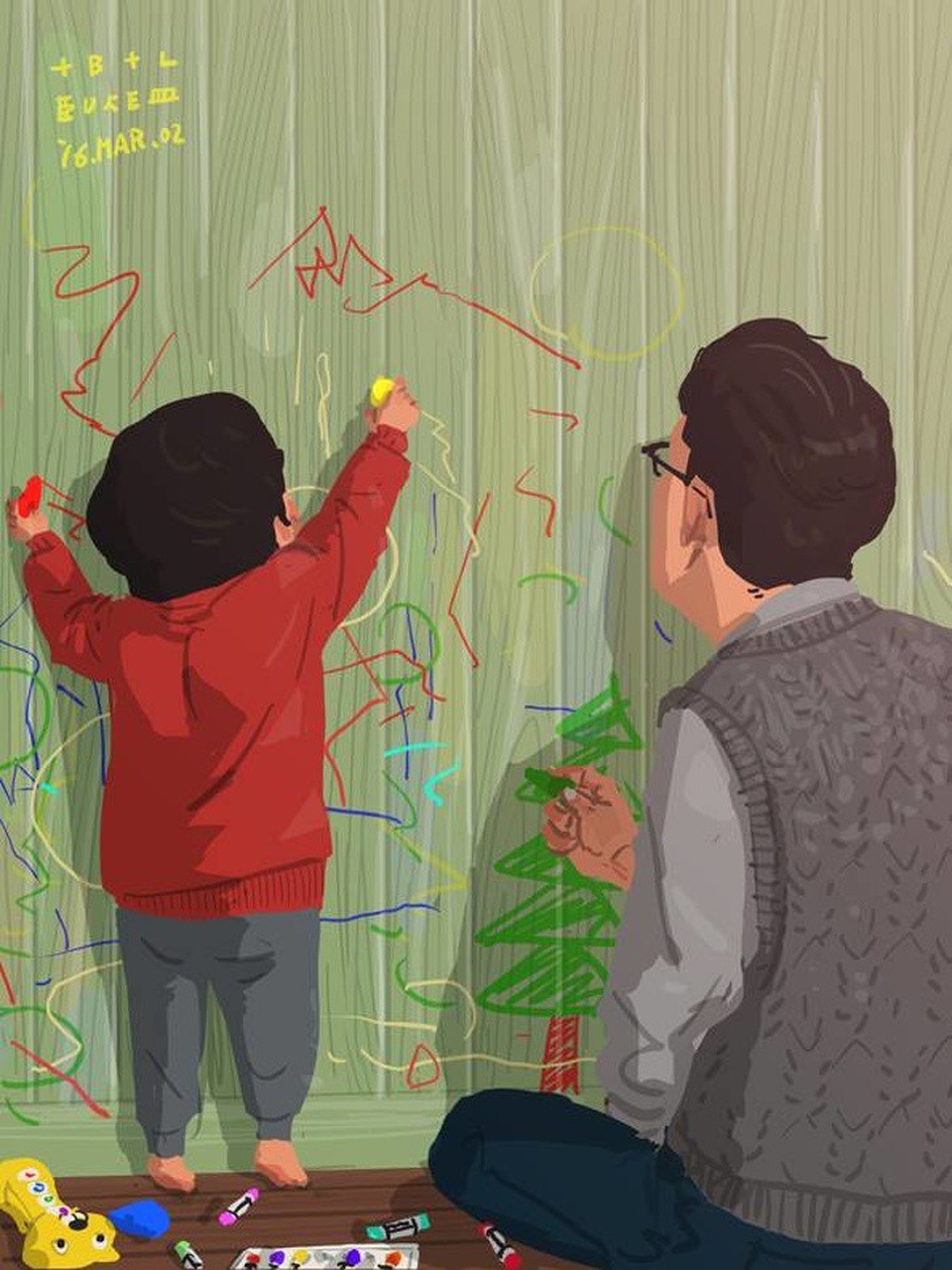 Cùng con vẽ lên tường