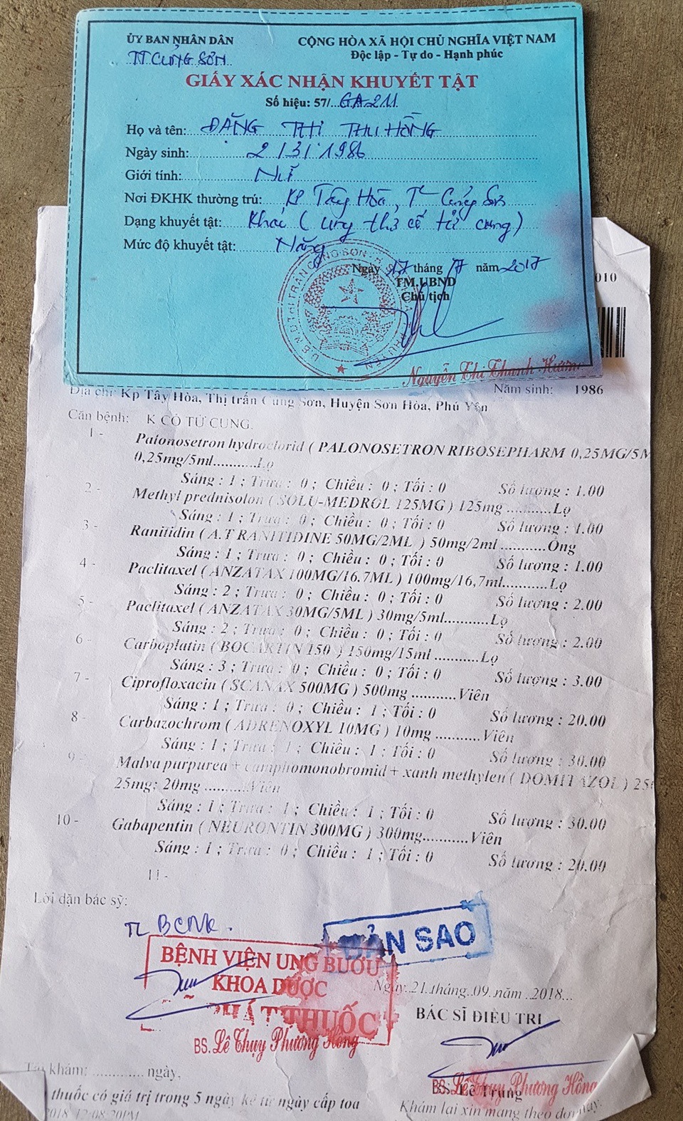 
Chứng từ bệnh tật của chị Hồng
