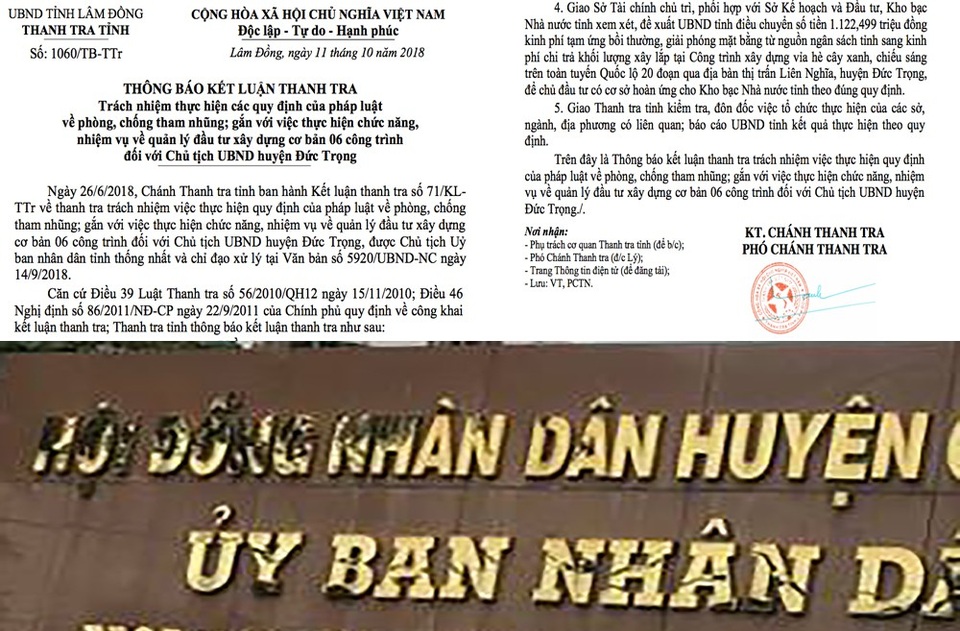 Bổ nhiệm “vô tội vạ” tại địa phương áp thuế 5,7 tỷ "hành" cụ bà chấn động dư luận! - 1
Thanh tra tỉnh Lâm Đồng vừa có thông báo kết luận thanh tra trách nhiệm hực hiện các quy định của pháp luật về phòng, chống tham nhũng; gắn với việc hực hiện chức năng, nhiệm vụ về quản lý đầu tư xây dựng cơ bản 6 công trình đối với Chủ tịch UBND huyện Đức Trọng.
