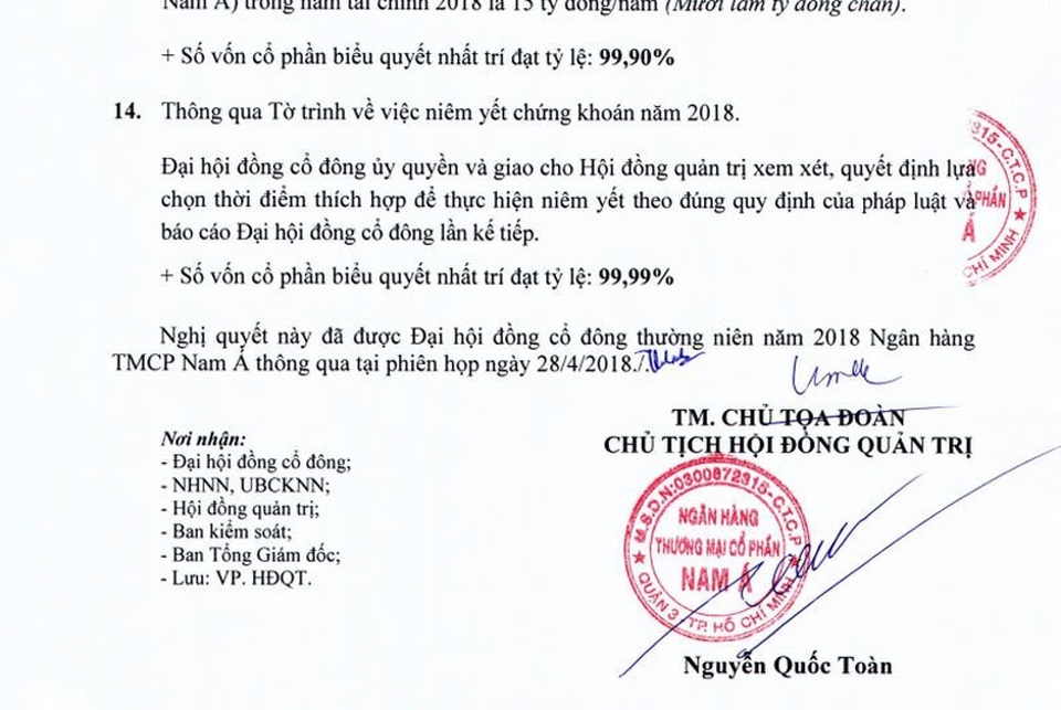 Bao năm kín tiếng, nhà chồng Á hậu Dương Trương Thiên Lý lộ thế lực - 2
Ông Nguyễn Quốc Toàn trở lại làm chủ tịch NamABank.