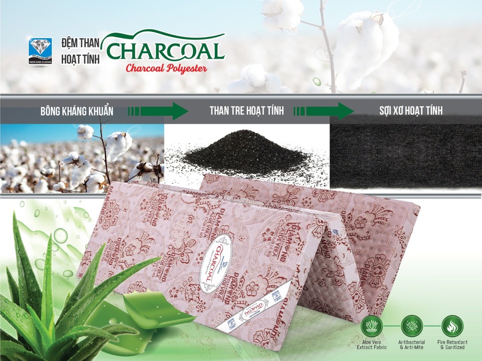 Đệm than hoạt tính Charcoal – cân bằng nhiệt, kháng khuẩn, khử mùi.