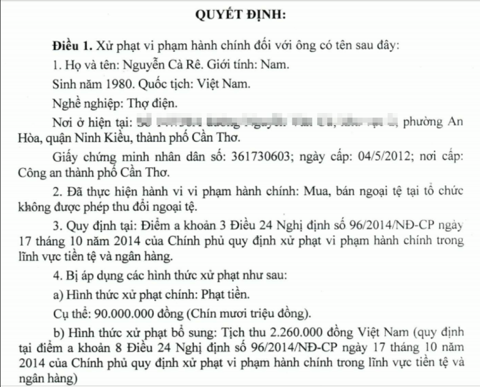 Vụ người dân đổi 100 đôla Mỹ, bị phạt 90 triệu đồng, lãnh đạo thành phố Cần Thơ nói gì? - 1
Quyết định xử phạt gây nhiều ý kiến trái chiều