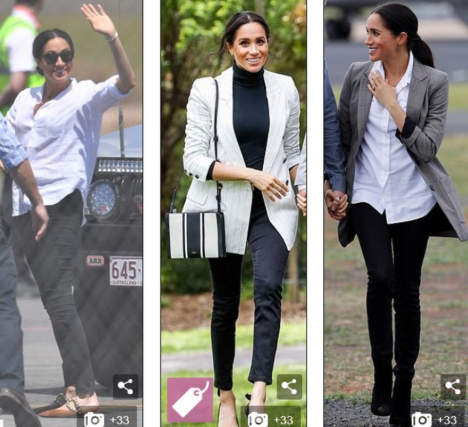 
Meghan cũng kết hợp quần Jeans đen Outland Denim Harriet với nhiều kiểu áo khác nhau
