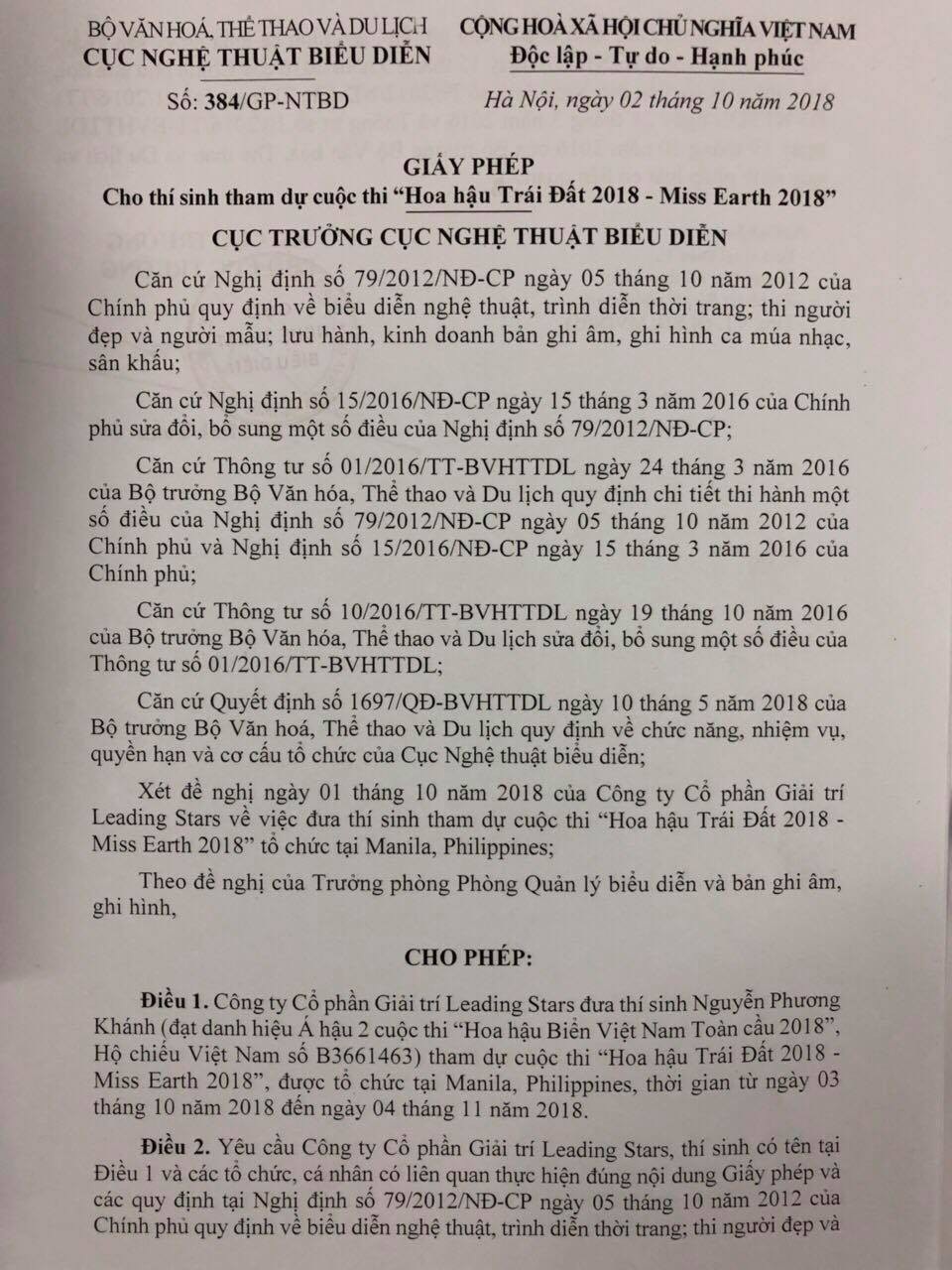 Người đẹp Việt nói tiếng Anh như gió được cấp phép dự Miss Earth 2018 - 4 Nguyễn Phương Khánh cũng đã chính thức nhận được Giấy phép tham dự cuộc thi Hoa hậu Trái đất 2018.