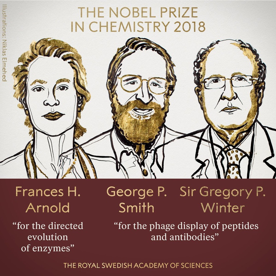 Nobel Hóa học 2018 gọi tên hai dự án nghiên cứu về tiến hóa - 1
Ba chủ nhân giải Nobel Hóa học 2018 (Ảnh: Viện Hàn lâm khoa học Thụy Điển)