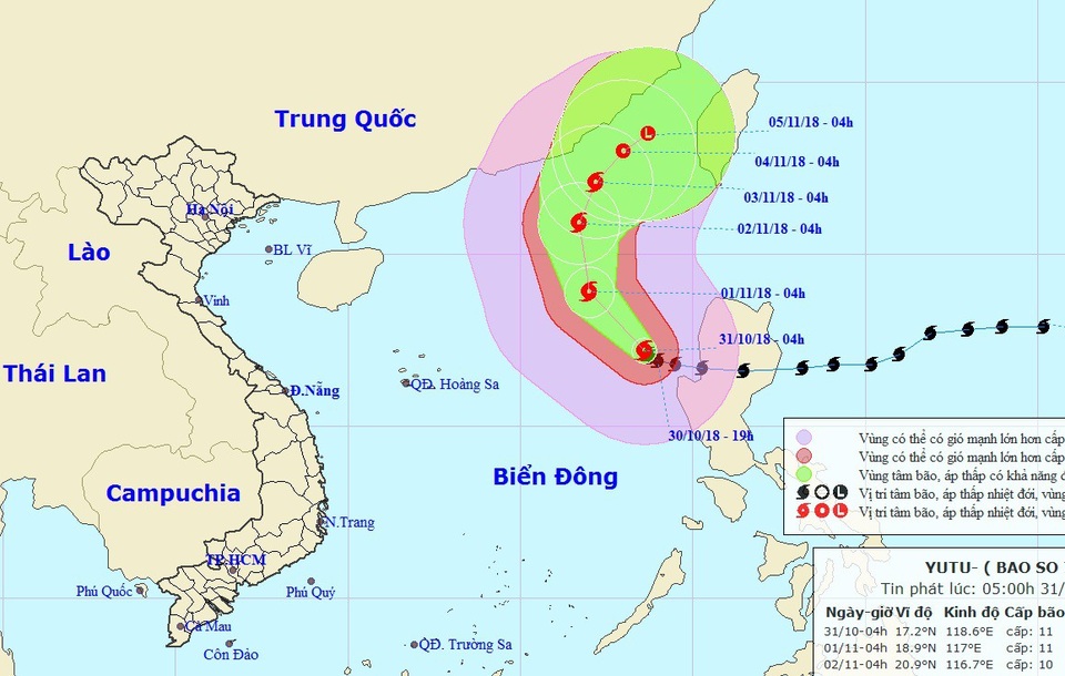 Bão số 7 đổi hướng, ít ảnh hưởng đến Việt Nam - 1 Vị trí và hướng di chuyển của bão số 7. (Ảnh: NCHMF).