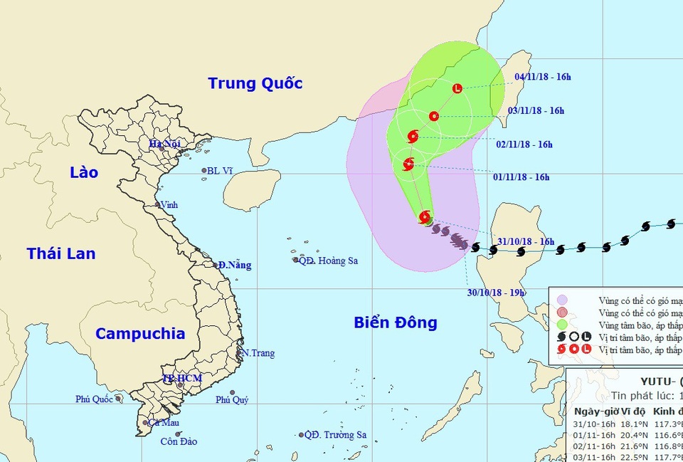 Bão số 7 gây mưa và gió mạnh trên Biển Đông - 1 Vị trí và hướng di chuyển của bão số 7 (Ảnh: NHCMF).