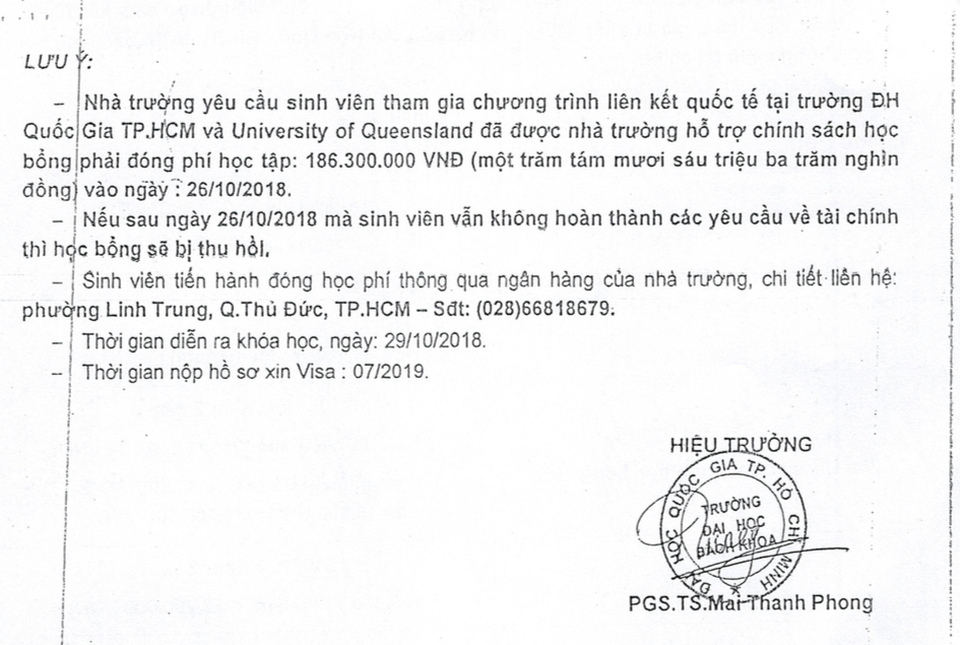 Giả mạo con dấu trường ĐH, lừa đảo hơn trăm triệu đồng - 2 Một văn bản giả khác lại ghi PGS.TS Mai Thanh Phong ký tên