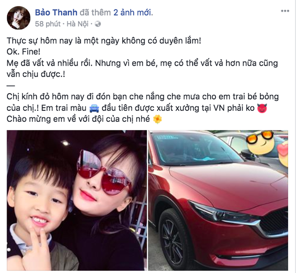 Cuối năm 2017, tậu nhà chưa bao lâu, Bảo Thanh lại tiếp tục mua thêm xe mới. Việc chi số tiền lớn cho phương tiện đi lại khiến công chúng ngầm xác nhận rằng trong năm 2017, Bảo Thanh đã rất thành công với sự nghiệp.