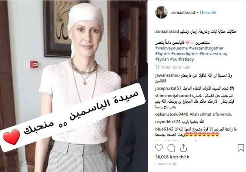 Hình ảnh sau hóa trị của đệ nhất phu nhân Syria gây tranh cãi - 1
Hình ảnh bà Asma trùm khăn trên tài khoản Instagram chính thức của tổng thống Syria. Ảnh: Twitter