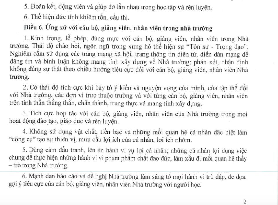 Trường ĐH cấm sinh viên “nói xấu” nhà trường, giảng viên trên mạng xã hội - 1
Quy tắc ứng xử của người học do Trường ĐH Tài chính - Marketing ban hành gây tranh cãi trong sinh viên.