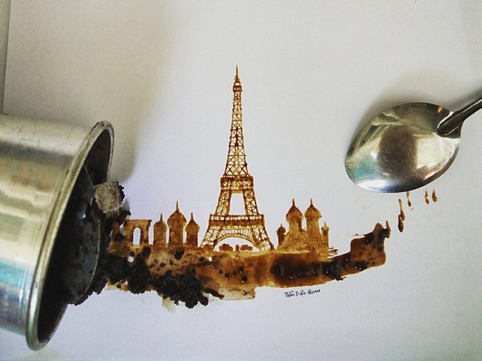 Thông điệp xanh từ những chiếc lá bằng giấy tinh xảo của 9x Sài Gòn - 8 Tháp Eiffel được vẽ bằng cà phê