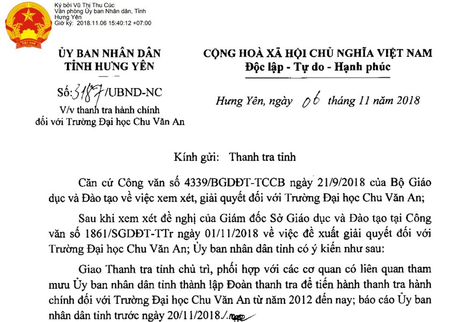 Sau nhiều sai phạm, trường đại học Chu Văn An tiếp tục bị thanh tra hành chính - 1 Sau nhiều sai phạm, trường đại học Chu Văn An tiếp tục bị thanh tra hành chính - 1