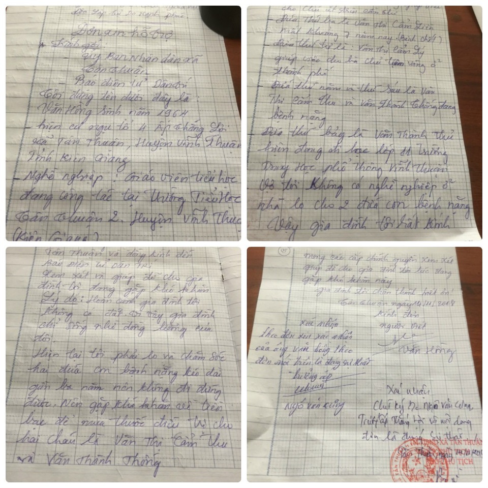 Thầy giáo nghèo quặn thắt nhìn hai con lần lượt nằm liệt giường - 5 Trước hoàn cảnh khó khăn của gia đình, thầy giáo Văn Hồng viết đơn gửi đến báo Dân trí nhờ bạn đọc chia sẻ, giúp gia đình vượt qua cơn khó khăn này.