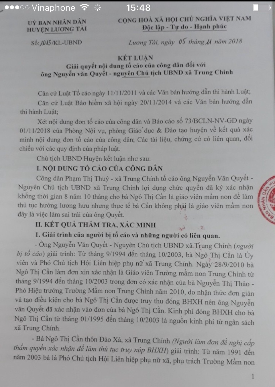 Sai phạm hàng loạt, nguyên chủ tịch xã "hạ cánh an toàn" tại Bắc Ninh! - 3 Kết luận của UBND huyện Lương Tài về sai phạm của ông Nguyễn Văn Quyết về việc xác nhận khống và lấy tiền ngân sách truy đóng bảo hiểm cho bà Cần-nguyên Phó Chủ tịch Hội phụ nữ xã