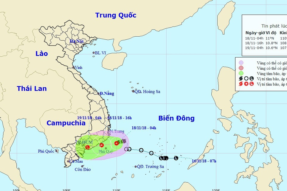 Bão số 8 suy yếu thành áp thấp nhiệt đới - 1 Vị trí và hướng di chuyển của áp thấp nhiệt đới. (Ảnh: NCHMF).