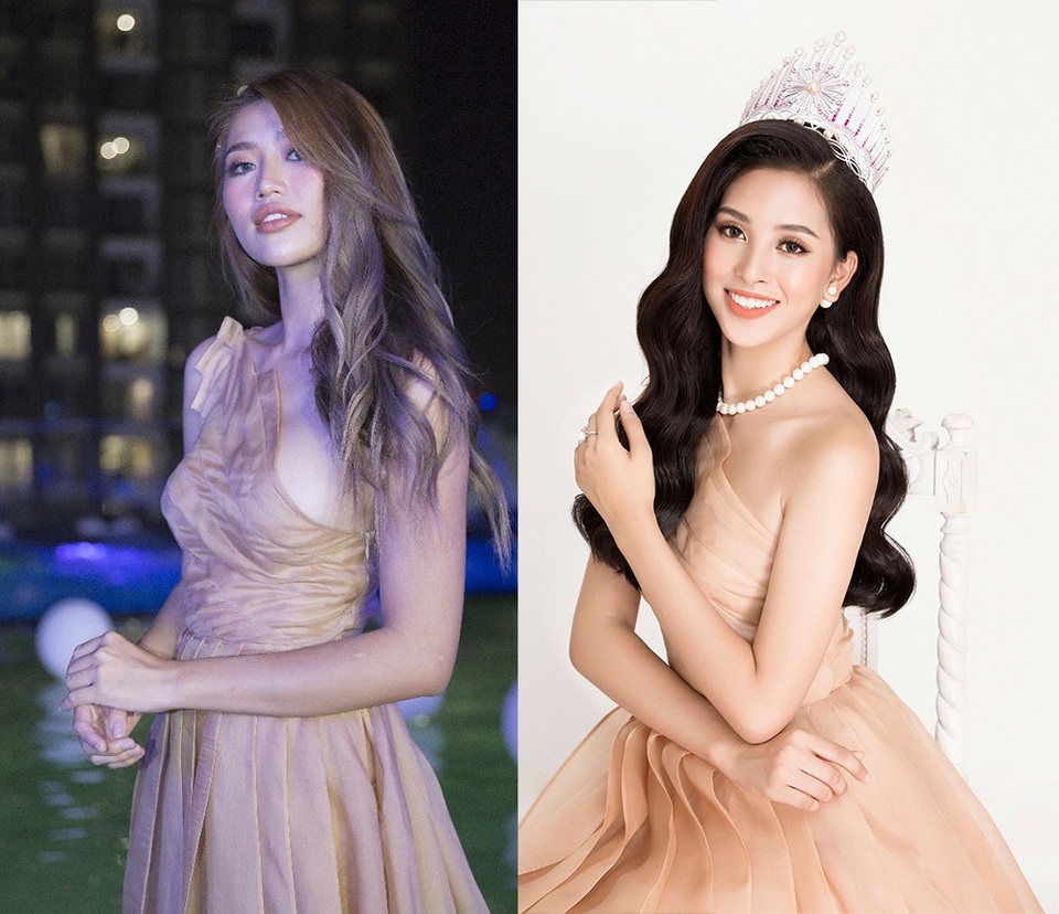 Có thể thấy, khi đụng hàng với hoa hậu Việt Nam 2018, người mẫu Quỳnh Châu trông gợi cảm hơn khi cô sở hữu vòng 1 đầy đặn.