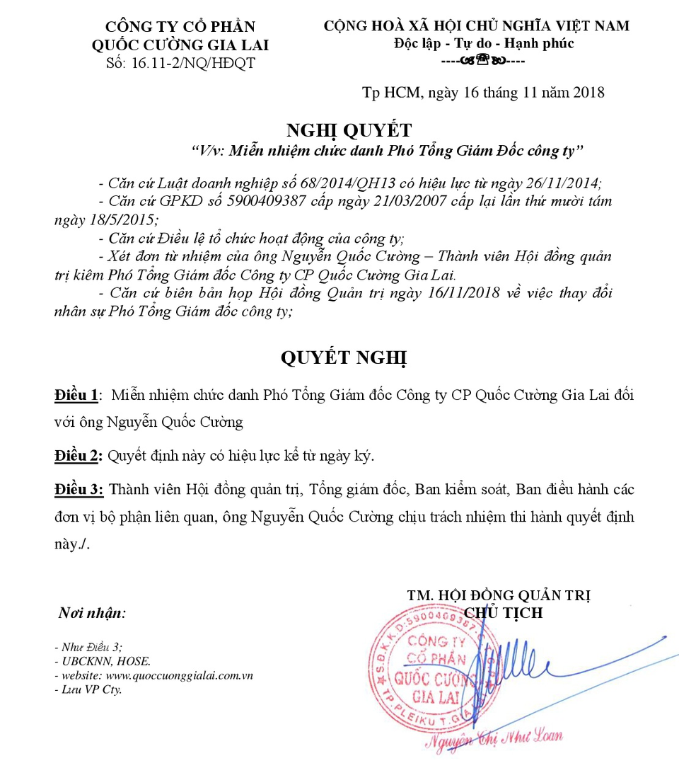“Cường đôla” chính thức rời khỏi công ty của mẹ với tài sản chưa tới 4 tỷ đồng - 2 Từ tuần này, Cường đôla đã không còn là sếp lại công ty Quốc Cường Gia Lai (ảnh chụp màn hình)
