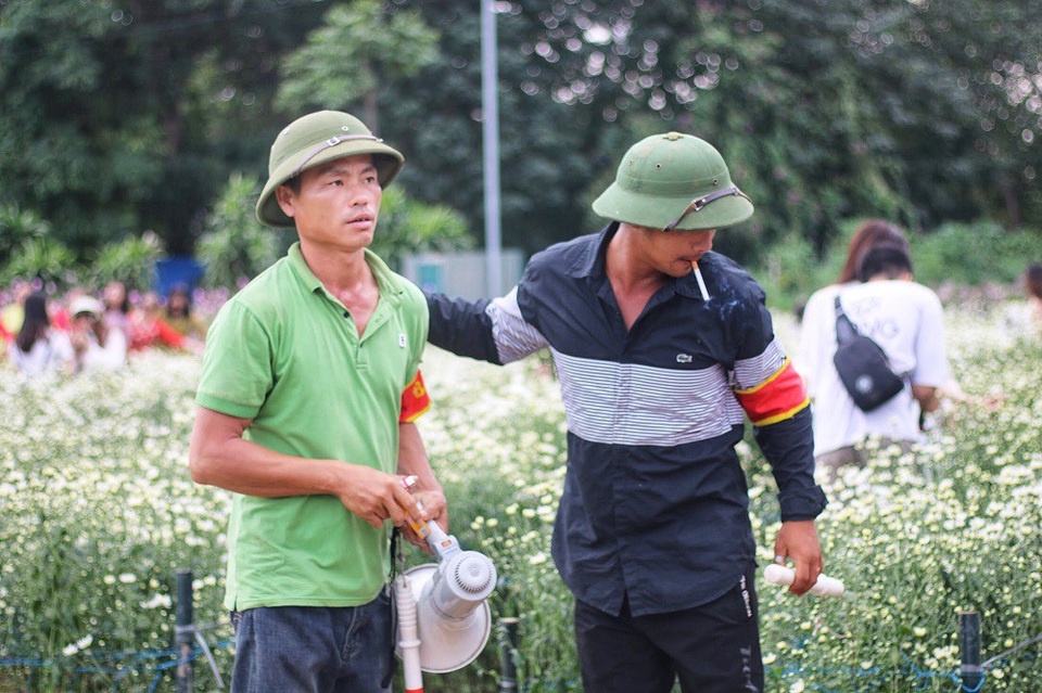 Biển người đổ về chụp ảnh, vườn cúc họa mi “vỡ trận” vì ùn tắc - 10
Đội bảo vệ phải liên tục đi quanh vườn kiểm tra và nhắc nhở mọi người không được bẻ hoa, nằm đè lên hoa gây dập, nát.