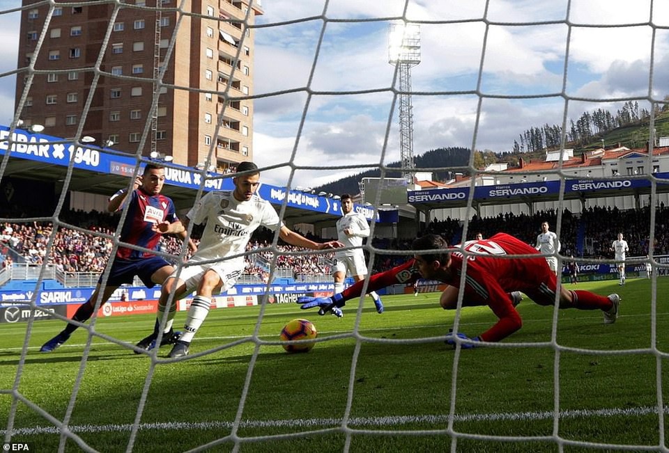 Eibar 3-0 Real Madrid: Cú sốc lớn với HLV Solari - 5
Thủ môn Courtois và hàng thủ Real Madrid đã có trận đấu đáng quên
