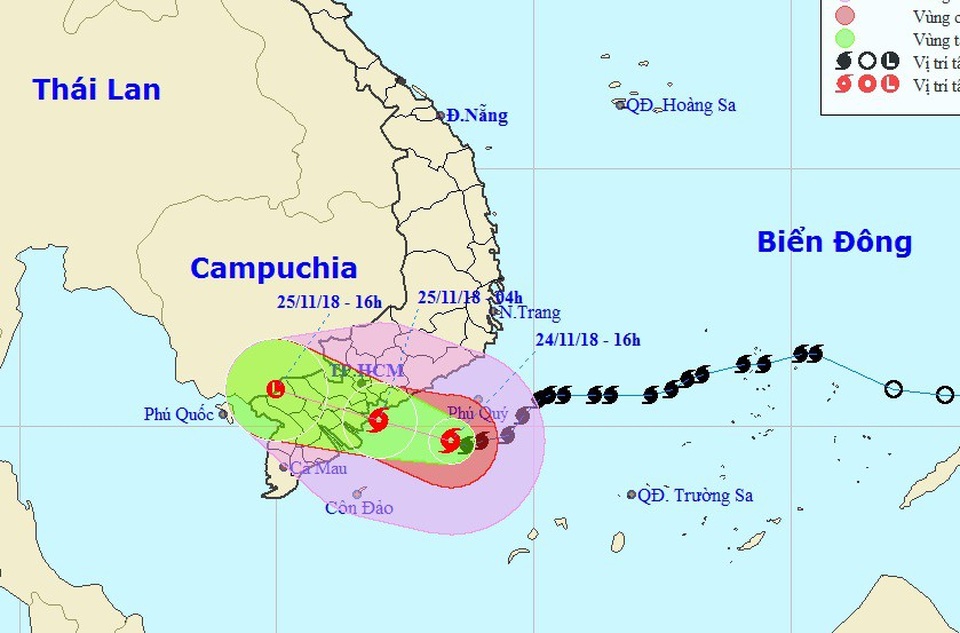 Vị trí và hướng di chuyển của bão số 9. (Ảnh: NCHMF).
