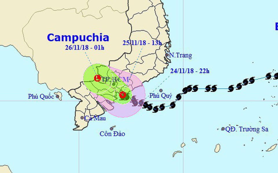 Vị trí và hướng di chuyển của áp thấp nhiệt đới. (Ảnh: NHCMF).