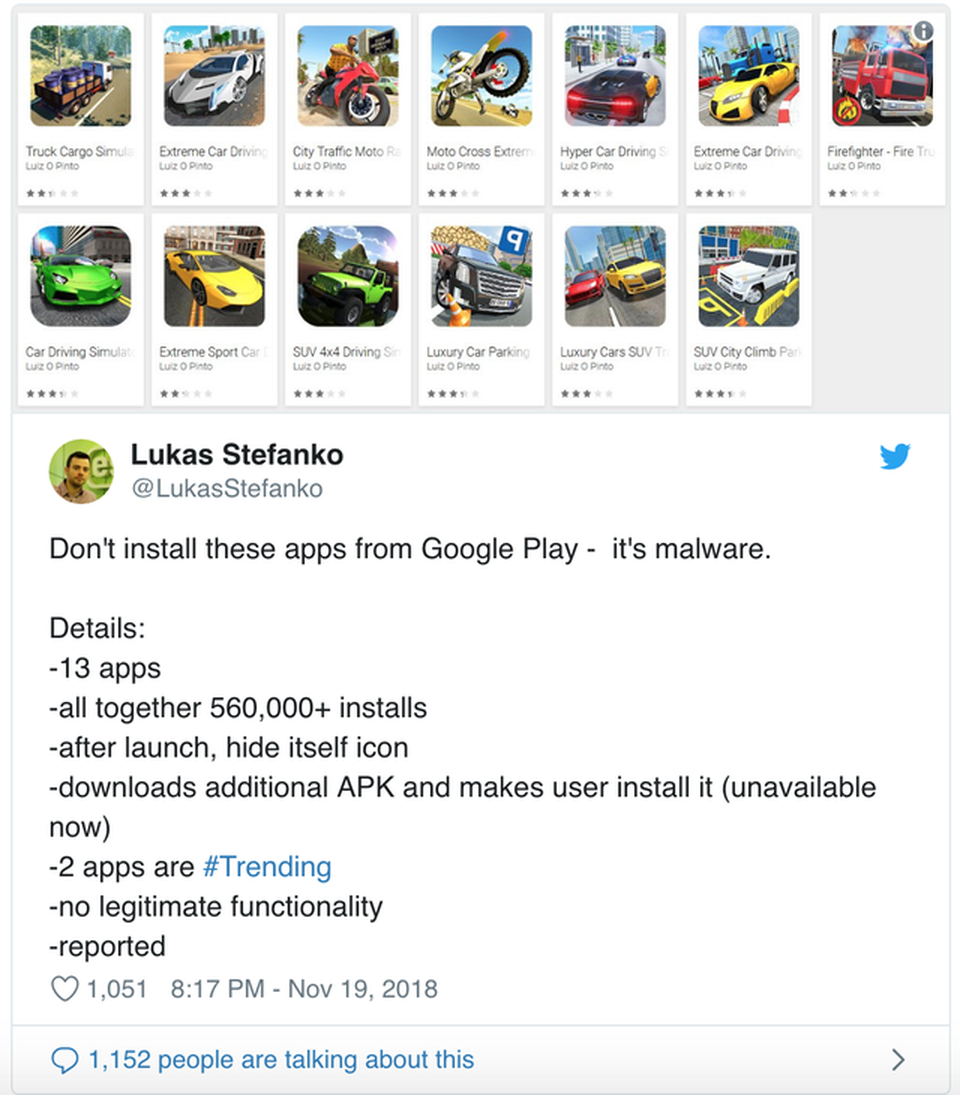 Google xử lý hàng loạt mã độc “cài cắm” trong các ứng dụng siêu hot - 1
Những ứng dụng cài mã độc trong máy người dùng thiết bị Android.