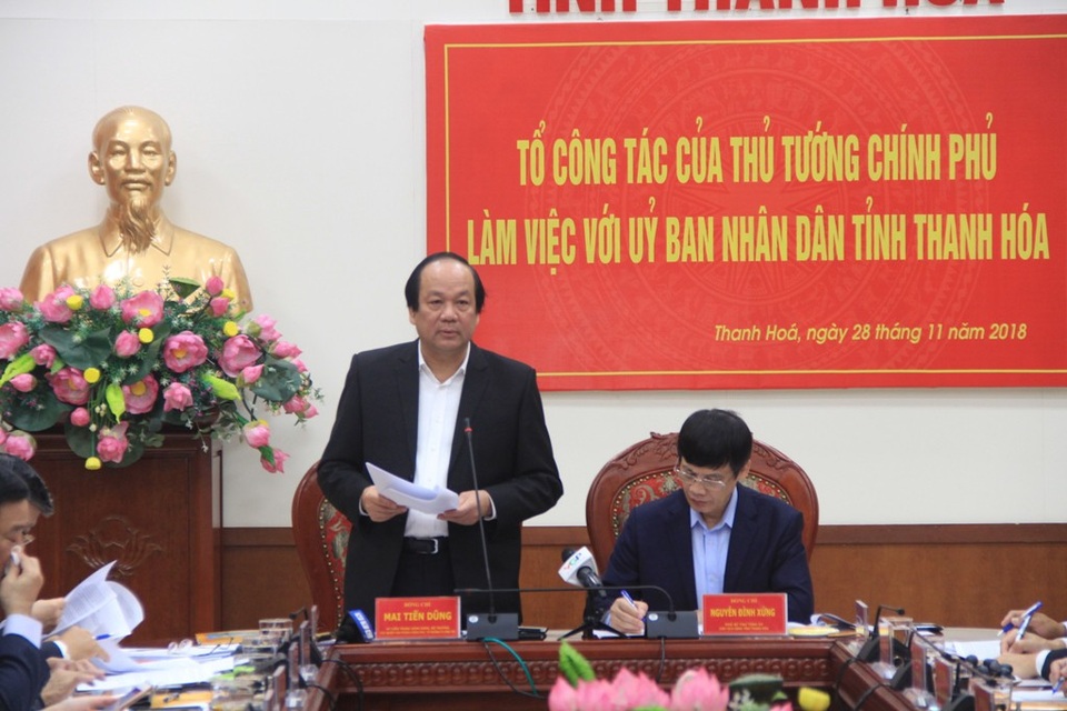 Bộ trưởng, Chủ nhiệm VPCP Mai Tiến Dũng ngoài việc đánh giá cao nhiều nội dung tỉnh Thanh Hóa đạt được cũng đề nghị Thanh Hóa phải khắc phục tình trạng quan lộ thần tốc.