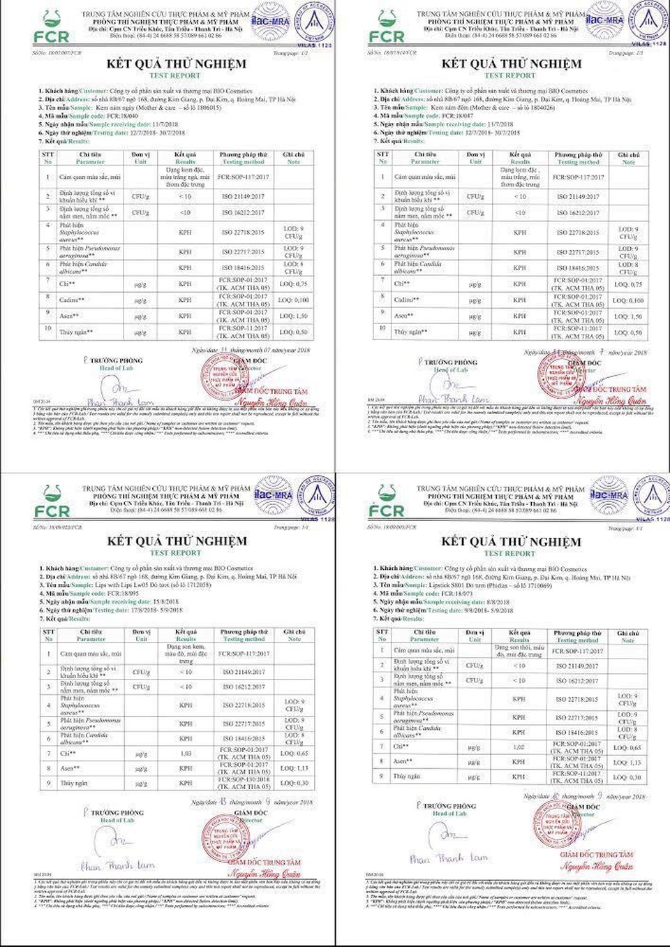 Bio Cosmetics chính thức công bố kết quả kiểm nghiệm 3 bên - 2 Bio Cosmetics chính thức công bố kết quả kiểm nghiệm 3 bên - 2