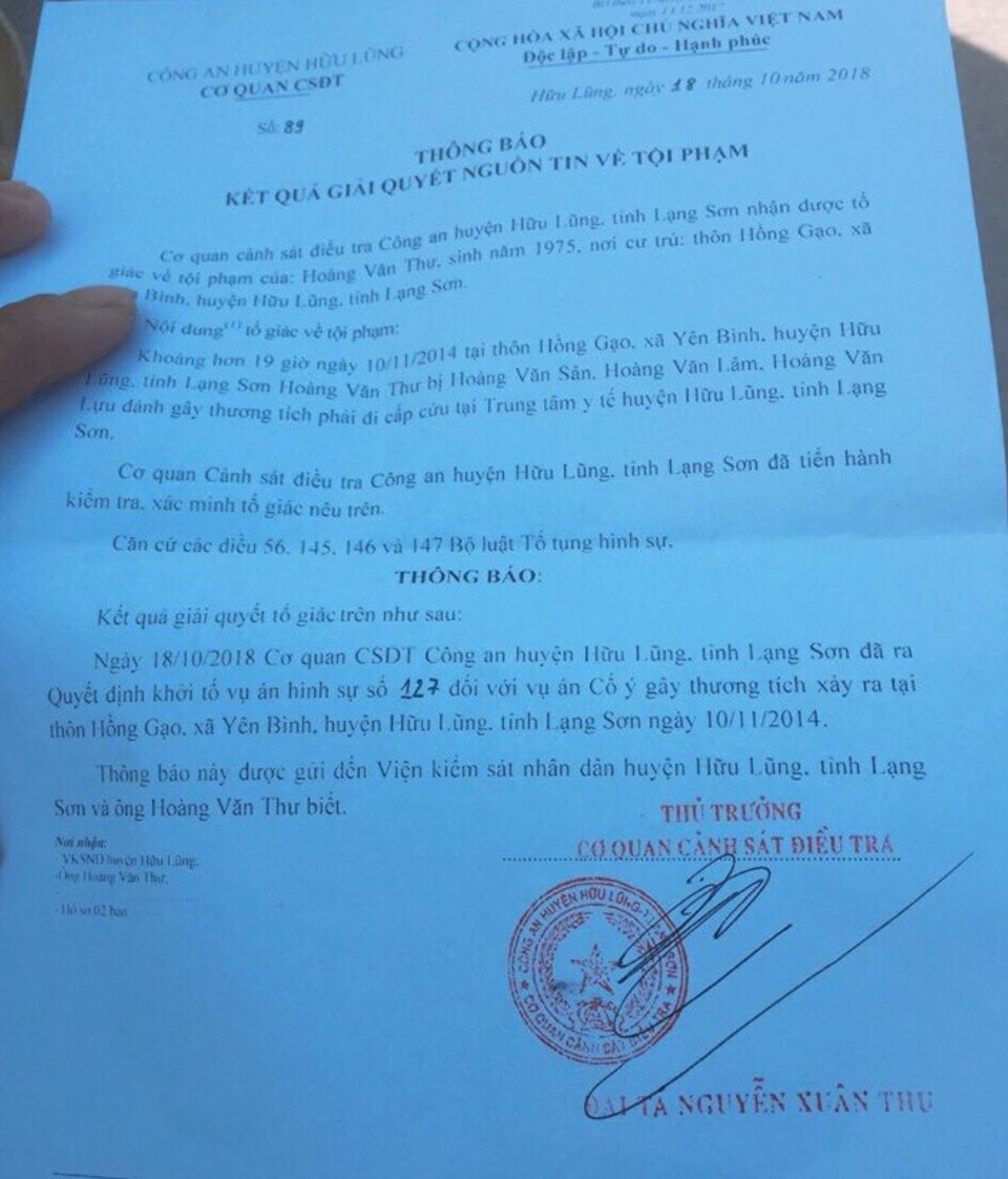 Vì sao sau 4 năm, công an huyện Hữu Lũng mới khởi tố vụ án cố ý gây thương tích? - 2 vụ án gây thương tích xảy ra từ năm 2014, nhưng đến cuối năm 2018, Công an huyện Hữu Lũng mới khởi tố vụ án