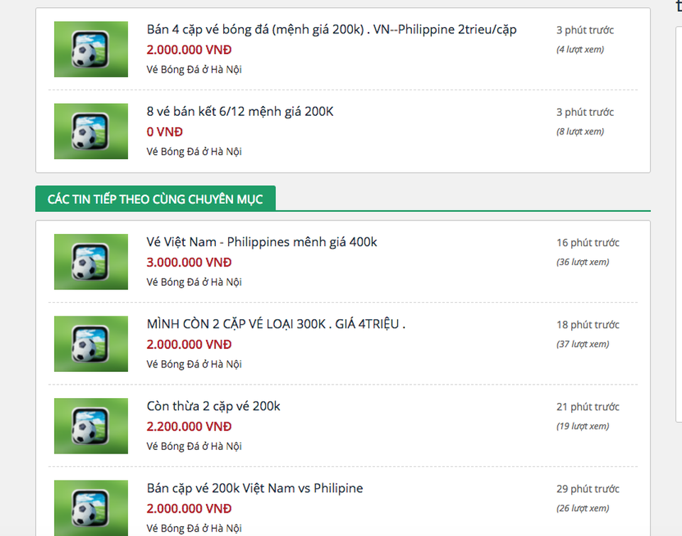 Vé “chợ đen” trận Việt Nam - Philippines được hét giá 5 triệu đồng một cặp - 1 Nhiều tài khoản đăng bán lại vé trận bán kết lượt về giữa Việt Nam - Philippines.
