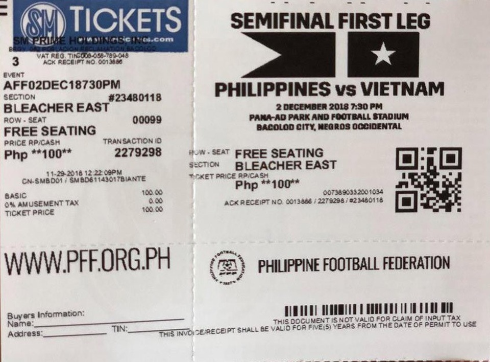 
Mệnh giá vé trận Philippines-Việt Nam tại Bacolod khá rẻ
