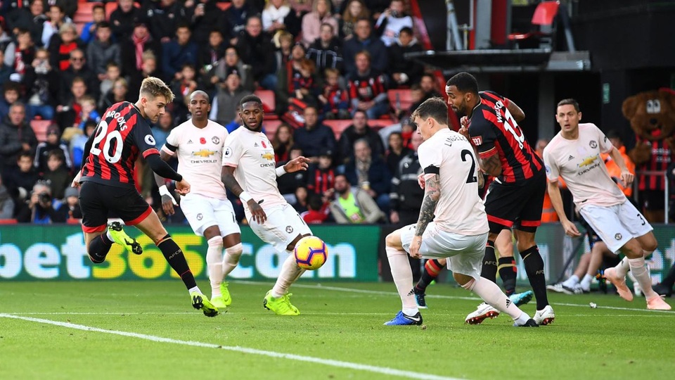 Nhìn lại chiến thắng thót tim của Man Utd trước Bournemouth - 15 
Pha dứt điểm đầy nghệ sỹ của Brooks trong hiệp hai nhưng không thắng được De Gea