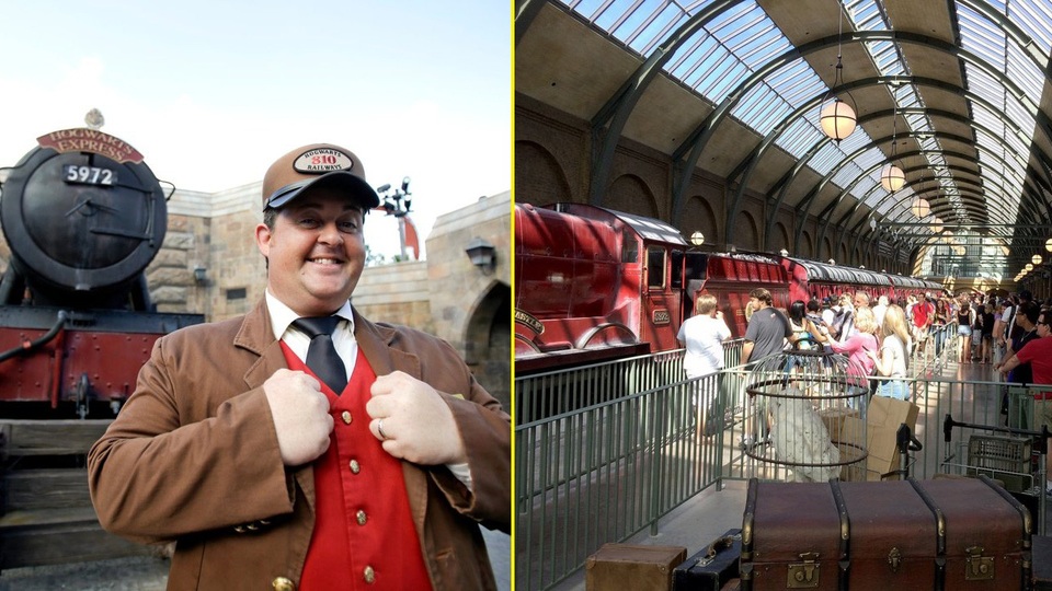 Khám phá công viên giải trí Harry Potter trong thực tế - 1 Để di chuyển từ ga King Cross tới làng Hogsmeade, du khách sẽ được đi chuyến tàu đặc biệt tại sân ga 93/4 . Tuy nhiên, nhà ga này lúc nào cũng chật cứng, không khác gì ga King Cross tại London.