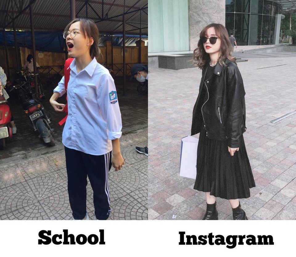 Nữ sinh 17 tuổi tạo trào lưu "sự biến hoá khôn lường của con gái" - 1 Cùng một góc chụp, chỉ thay đổi trang phục và biểu cảm Ngọc Minh đã hóa fashionista