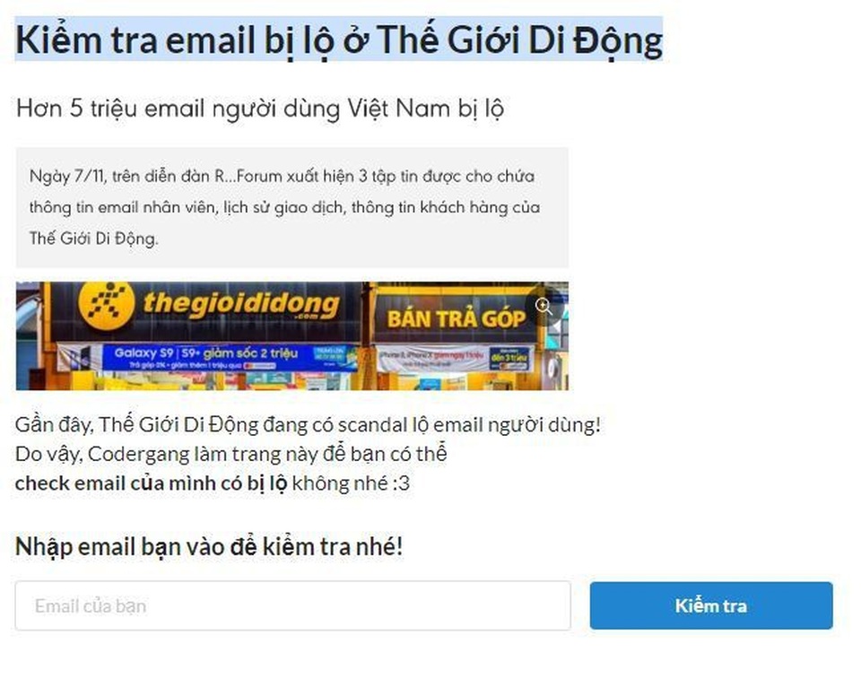 Cục ATTT điều tra nghi vấn lộ dữ liệu khách hàng Thế giới di động - 2
Người dùng cũng cần cảnh giác với các công cụ kiểm tra việc lộ lọt thông tin trên Internet.