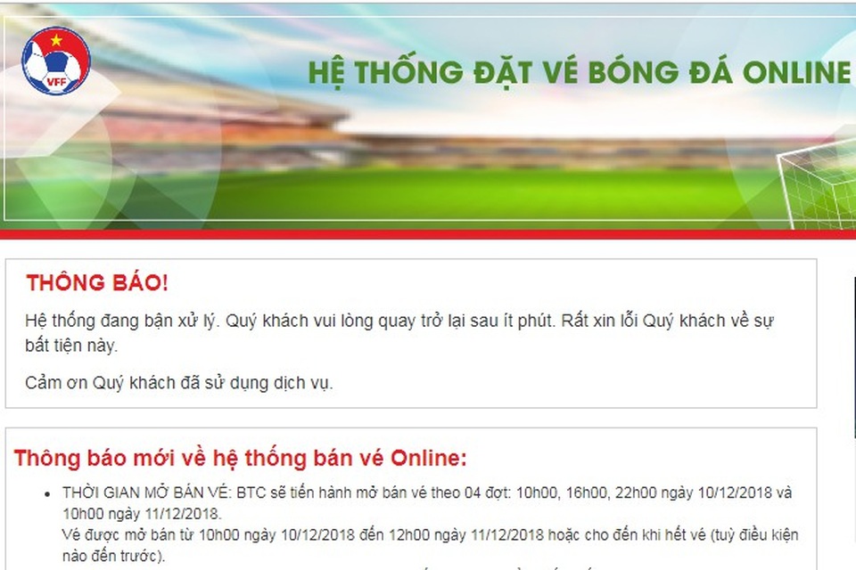 Chỉ 10 nghìn vé trận chung kết AFF Cup được bán online - 1
Việc đặt vé online khá khó khăn với người hâm mộ