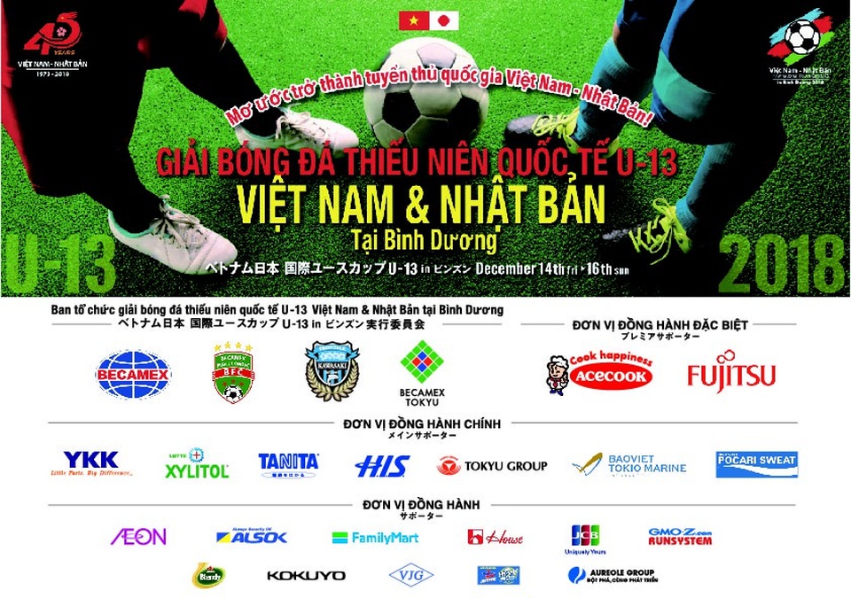 Giải bóng đá thiếu niên quốc tế U13 Việt Nam - Nhật Bản tại Bình Dương: Hứa hẹn những trận cầu sôi nổi và hấp dẫn - 1 Giải bóng đá được đồng hành bởi các doanh nghiệp Nhật Bản