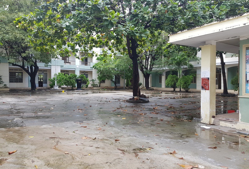 Nha Trang bất ngờ muốn sử dụng trường Lê Quý Đôn nằm ở “đất vàng” - 2 Bên trong sân trường lá cây khá nhiều vì không có học sinh học tập, đã chuyển đi trường mới