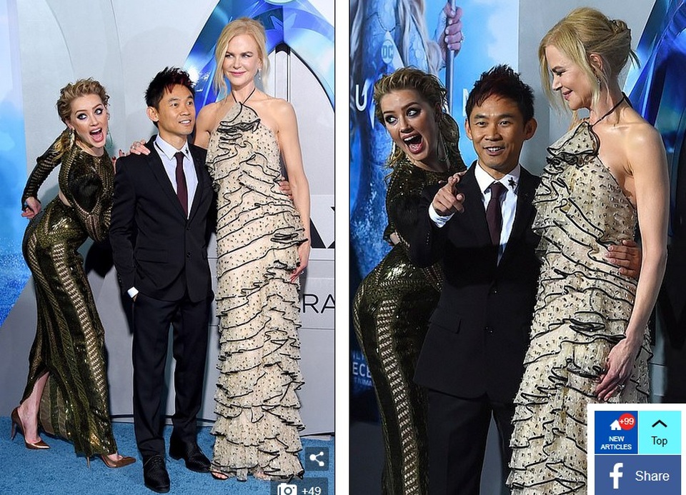 
Nhà viết kịch James Wan bên các nữ diễn viên xinh đẹp
