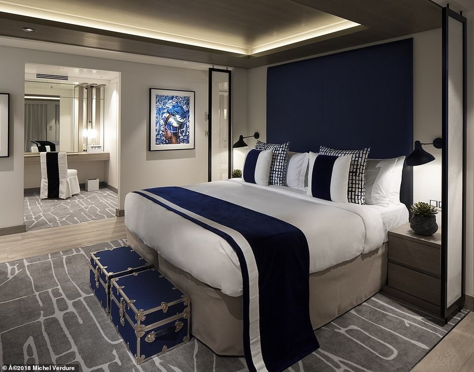 Những con tàu tỉ đô tốt nhất năm 2018 - 4 Một trong những căn penthouse Suites sang trọng nằm ở boong 12, với tông màu hải lí.