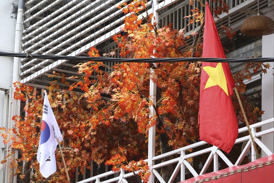 Hà Nội hừng hực khí thế cổ vũ đội tuyển Việt Nam - 8 Xuất hiện nhiều lá cờ Hàn Quốc cùng cờ Việt Nam trên đường phố.