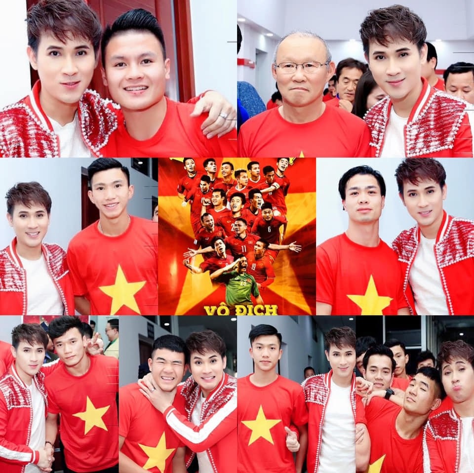 Sao Việt "đi bão" chúc mừng tuyển Việt Nam lên ngôi vô địch AFF Cup 2018 - 3
Ca sĩ Nguyên Vũ đã kịp ghi lại hình ảnh tình cảm bên các cầu thủ và huấn luyện viên Park Hang Seo sau chiến thắng lịch sử.