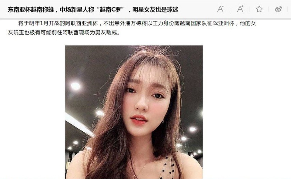 “Bạn gái tin đồn” Ngọc Nữ rạng rỡ trong bài viết của Sina Sport