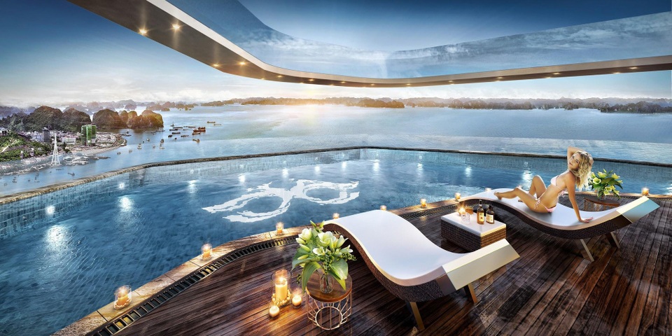 Bể bơi vô cực tại Phoenix Legend có tầm nhìn Panorama thu trọn vịnh Hạ Long từ độ cao 143m