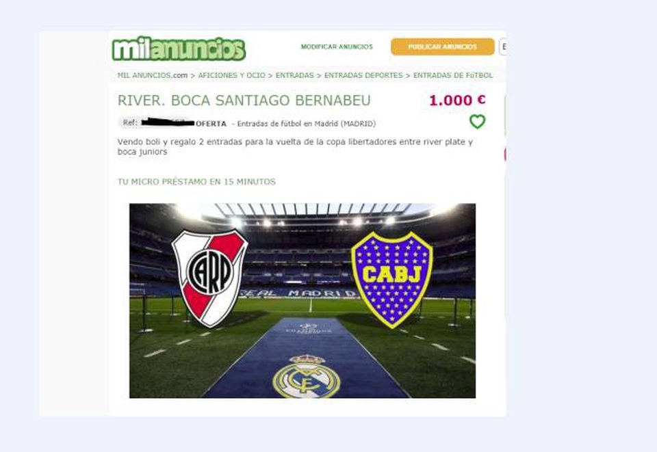 Không chỉ ở Việt Nam, CĐV Real Madrid cũng… phe vé - 1
Một chiếc bút bi kèm theo quà tặng là cặp vé trận Boca Juniors và River Plate được hét lên tới 1000 euro
