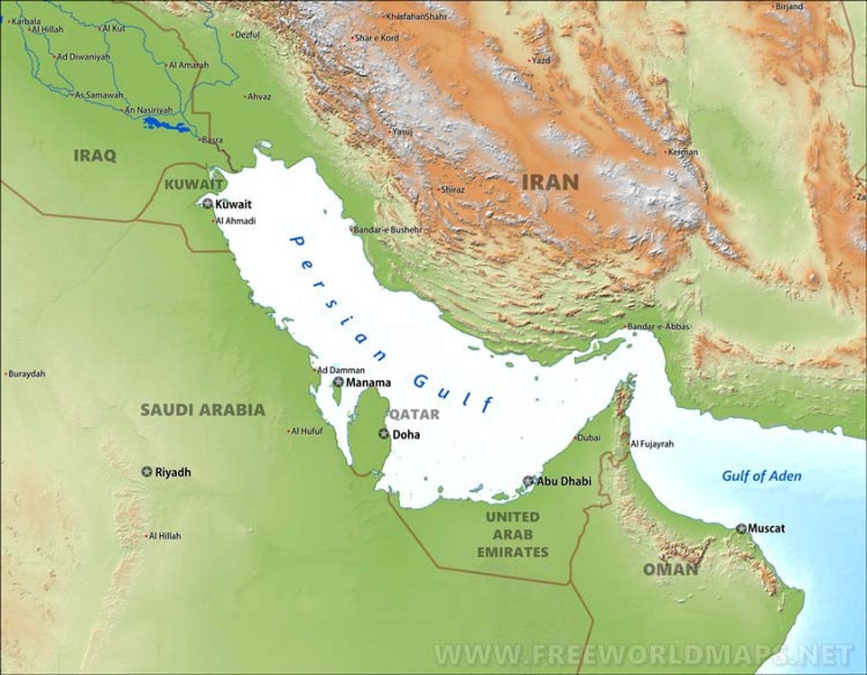 Iran dọa phong tỏa vịnh Ba Tư, Mỹ điều tàu sân bay “nắn gân” - 3
Bản đồ vịnh Ba Tư (Ảnh: FWM)
