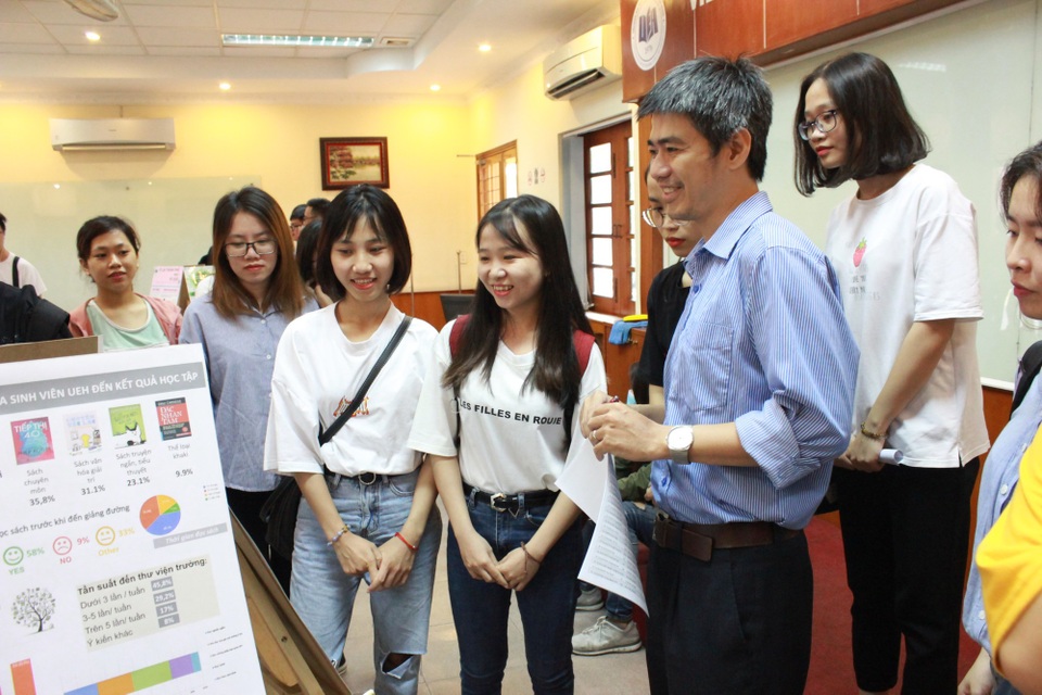 Trường cho sinh viên thi hết môn học bằng hình thức triển lãm báo cáo - 2 Giảng viên đánh giá và góp ý cho sinh viên ngay tại buổi báo cáo cuối kỳ môn học