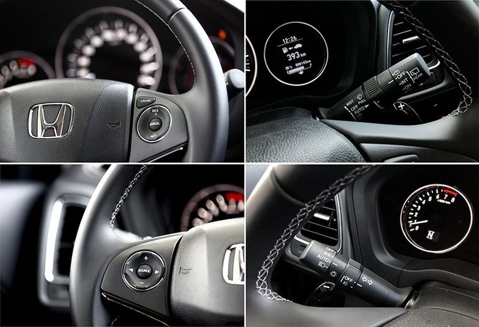 Hệ thống điều khiển hành trình, lẫy chuyển số trên tay lái, hệ thống đèn pha/gạt nước tự động là trang bị sẵn có trên HR-V