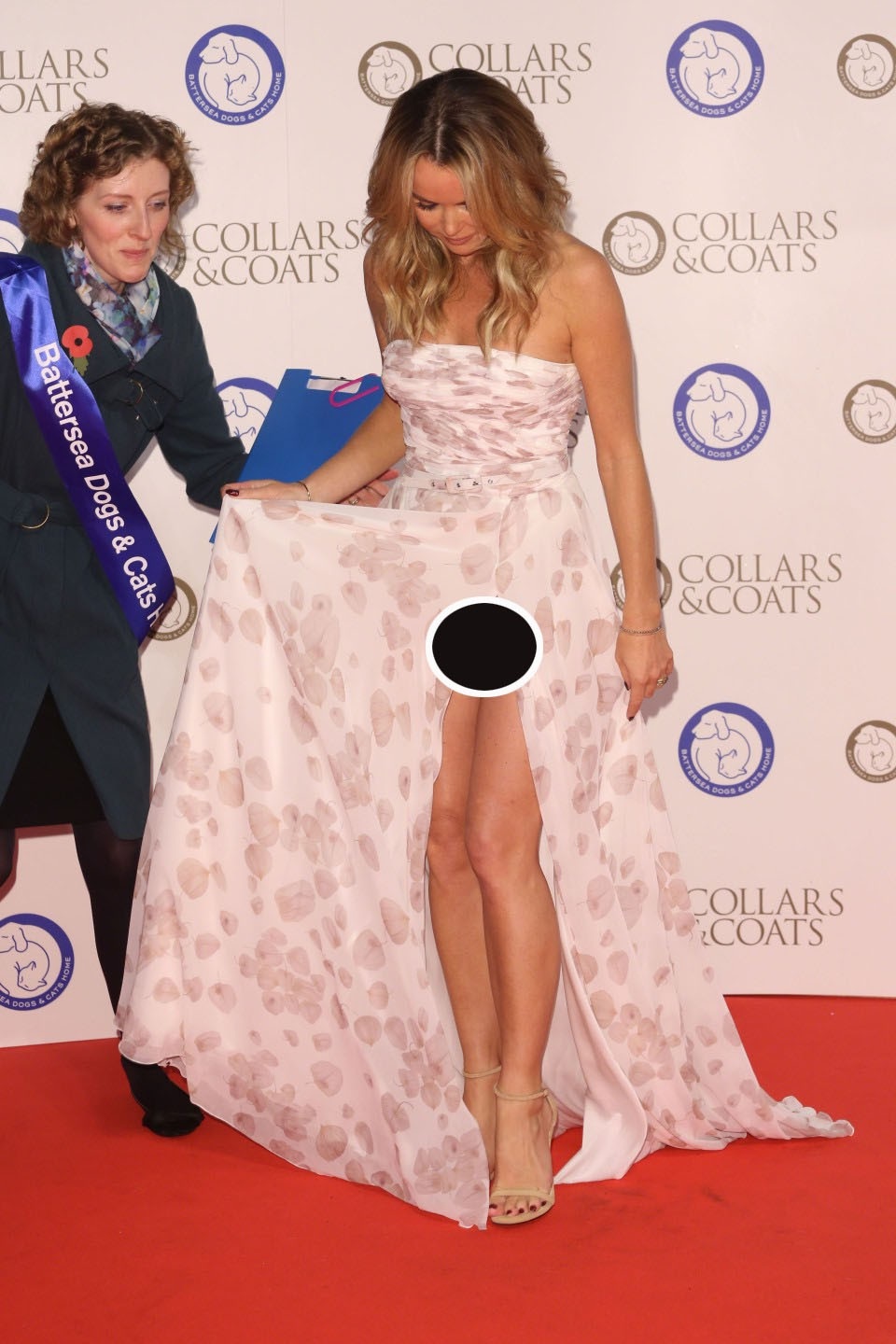 Người dẫn chương trình truyền hình Amanda Holden gặp sự cố trang phục trên thảm đỏ năm 2014.